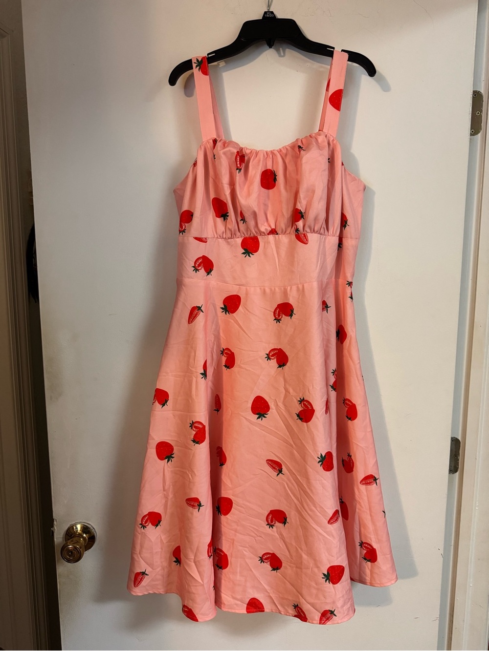 Pink Strawberry-Print Casual Sundress with Wide Straps